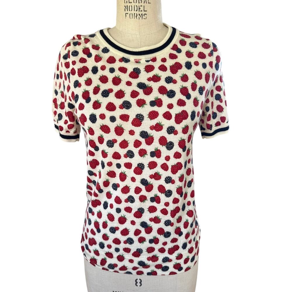 J.Crew Merino Sweater in Berry and Stripe Knit Short Sleeve Size Medium